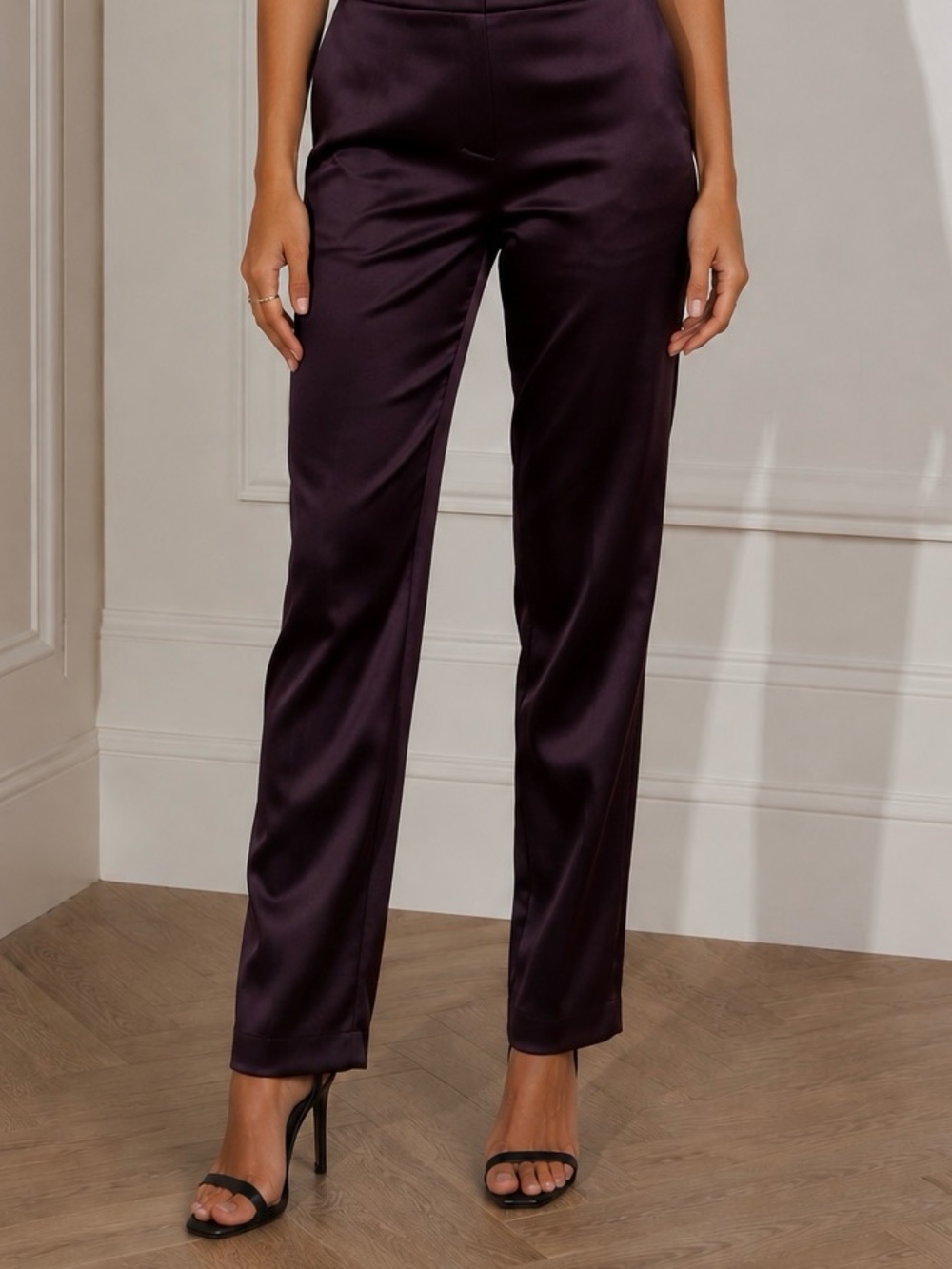 NWOT Size 16 Timeless Naeem Khan Purple Wine Satin Tapered Leg Formal Pants